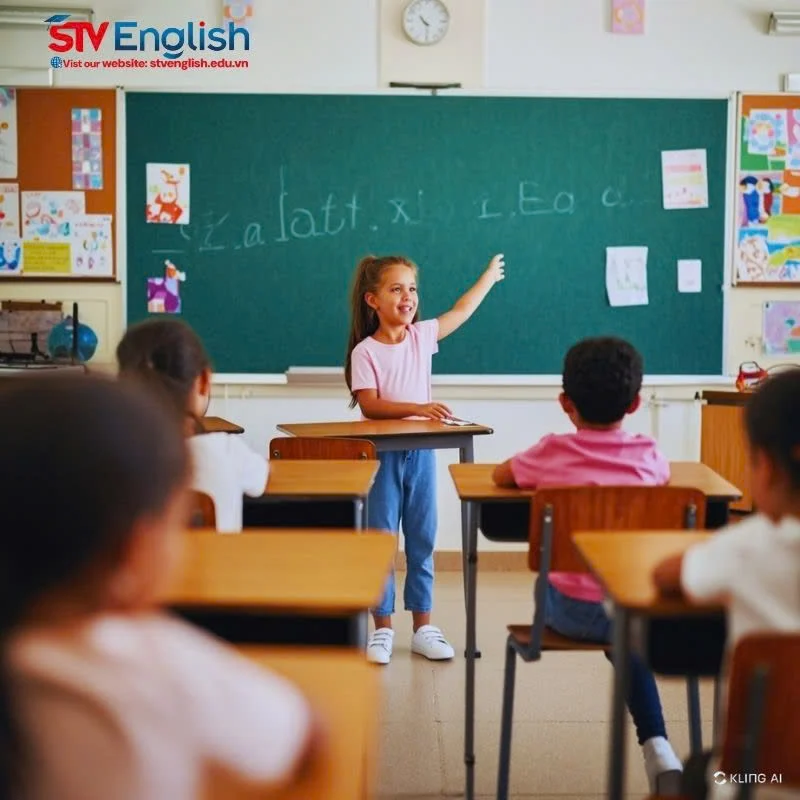 Học sinh tự tin thuyết trình tiếng Anh trước lớp